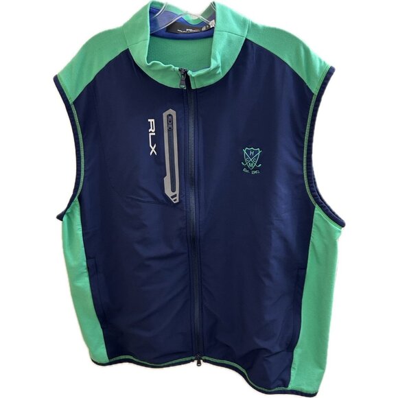 $168 Ralph Lauren RLX Golf Full Zip Wicking Stretch Vest Navy Green Men's Xl